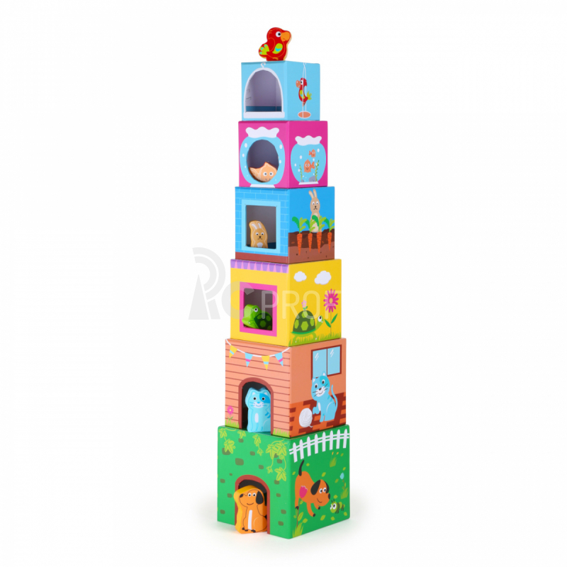 Veža z kociek Small Foot s drevenými zvieratkami