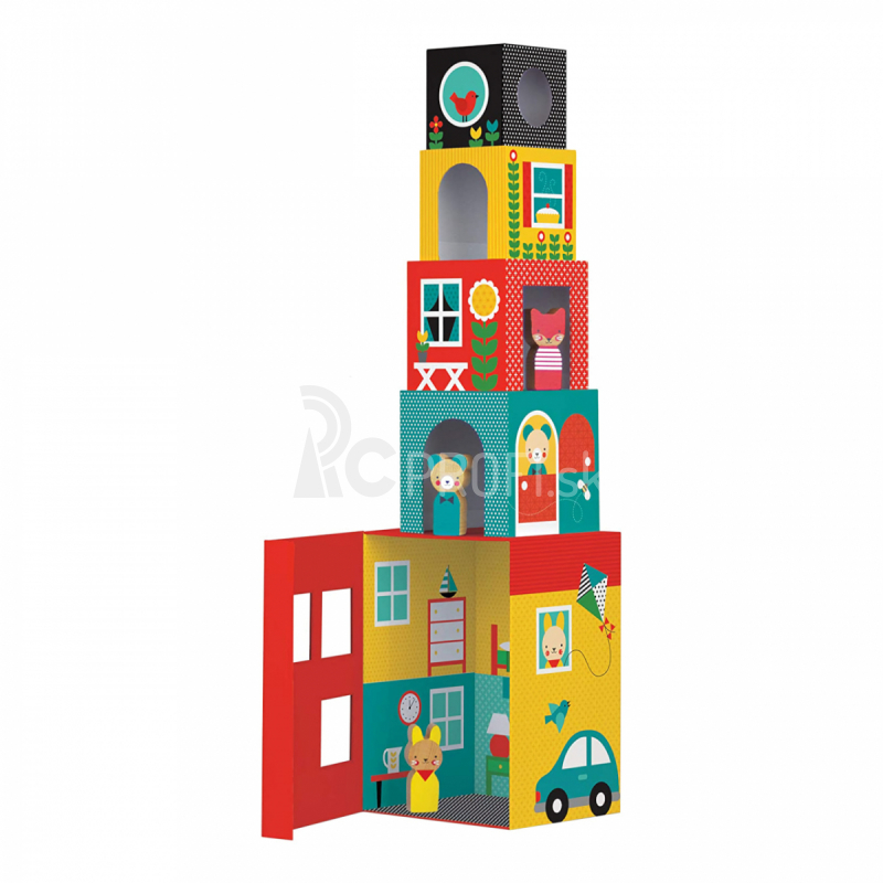 Petit Collage Veža z 1-2-3 kociek s domčekmi a postavičkami