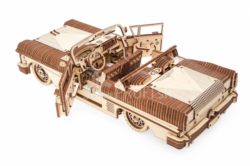 Ugears 3D drevené mechanické puzzle VM-05 Auto (50. roky, kabriolet)