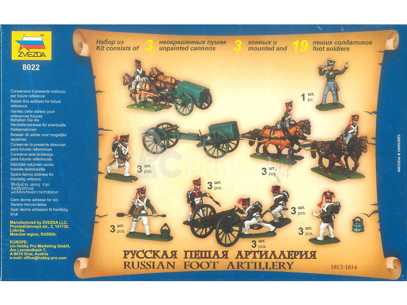 Zvezda figúrky Russian Foot Artillery 1812 – 1814 (1:72)